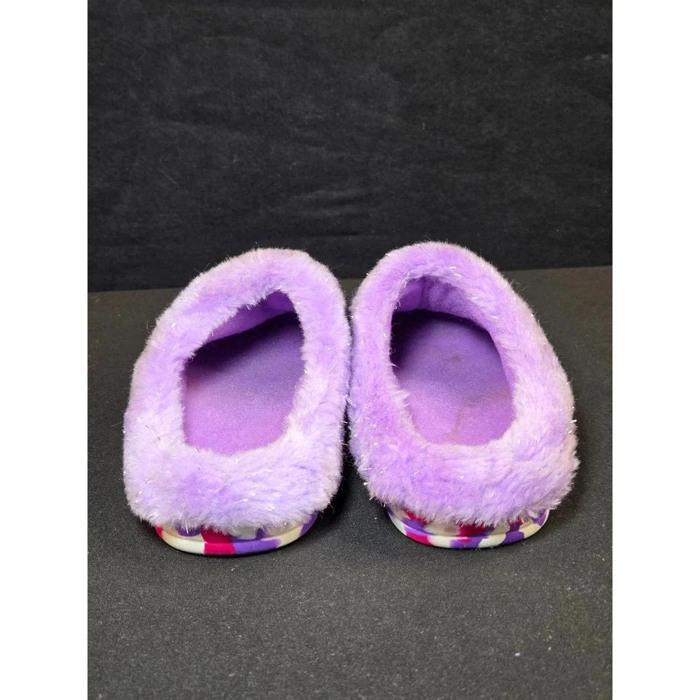 Disney Fairies Tinker Bell Girls Purple Pink Marble Faux Fur Lined Clogs Size 10